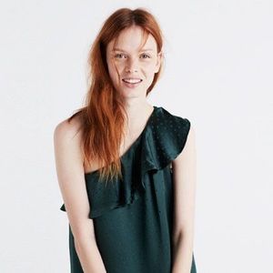 Madewell one shoulder silk ruffle dress